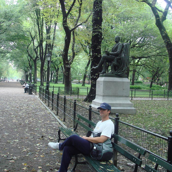 tom sitting on park bench