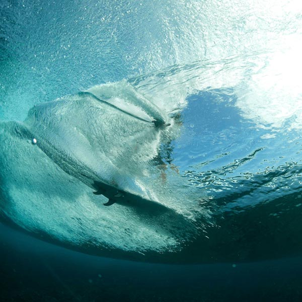 underwater view of surfboard